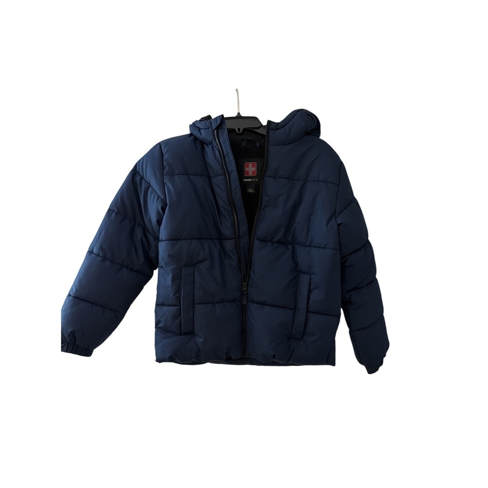 Swiss Tech Boys Hooded Puffer Jacket, Size L (10-12) Color Blue Cove P33
